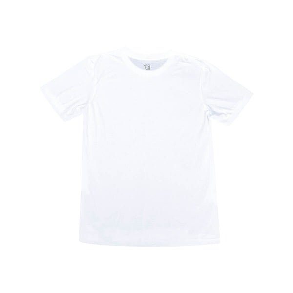 T-Shirt, Men's, White | Hush Brand Apparel | , view of back of white shirt with small Hush Brand logo in black, just below back collar