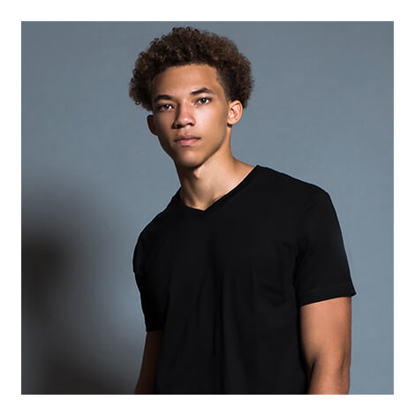 Plain V-Neck T-Shirt, Men's, Black | Hush Brand Apparel | worn by attractive mixed race young man, looking into camera