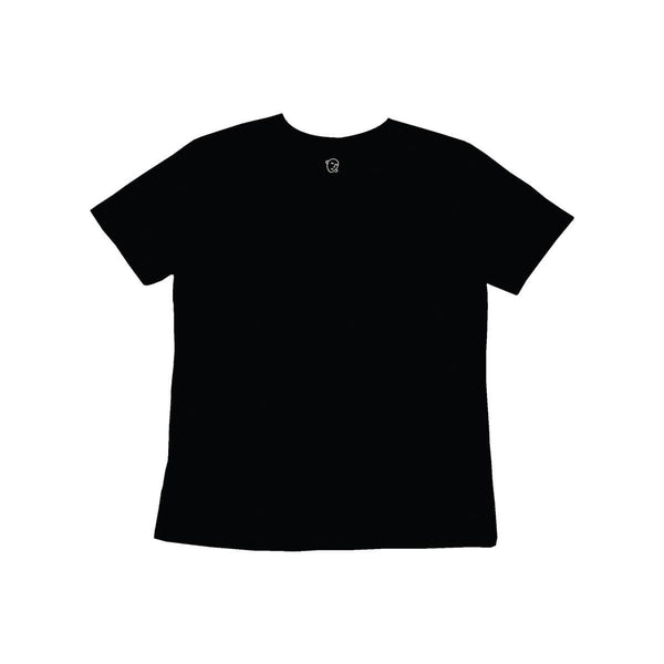 Plain V-Neck T-Shirt, Men's, Black | Hush Brand Apparel | back view showing white Hush Brand logo just below the neck of the shirt